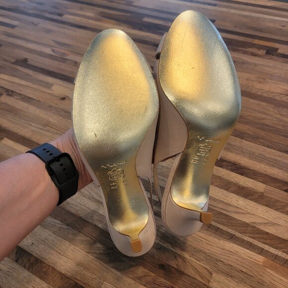 Nina Ricci Cream Satin Slingback Sandals w Rhinestone Accent Open Toe - Picture 8 of 15